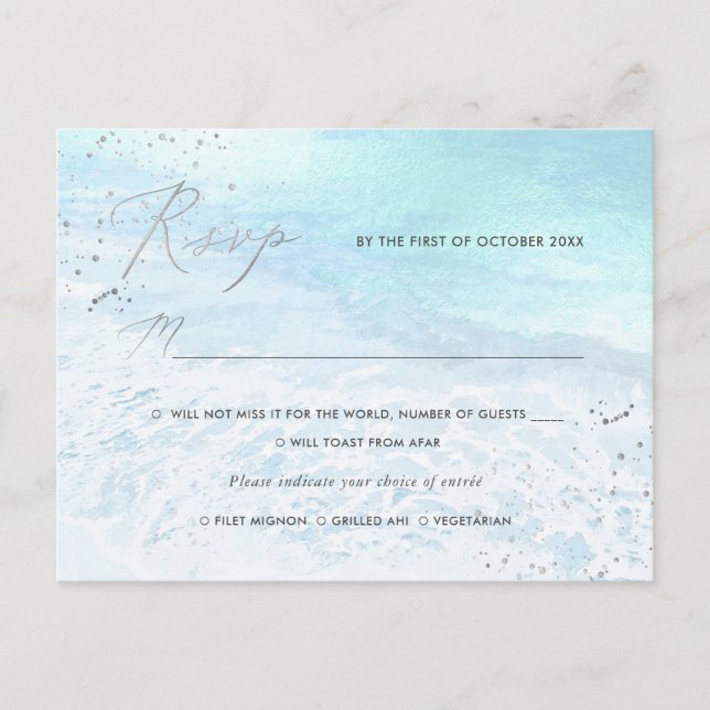 Postal De Invitación PixDezines Crystal Azul, RSVP playa con comida (Anverso)