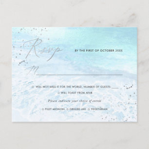 Postal De Invitación PixDezines Crystal Blue, Beach RSVP con comida