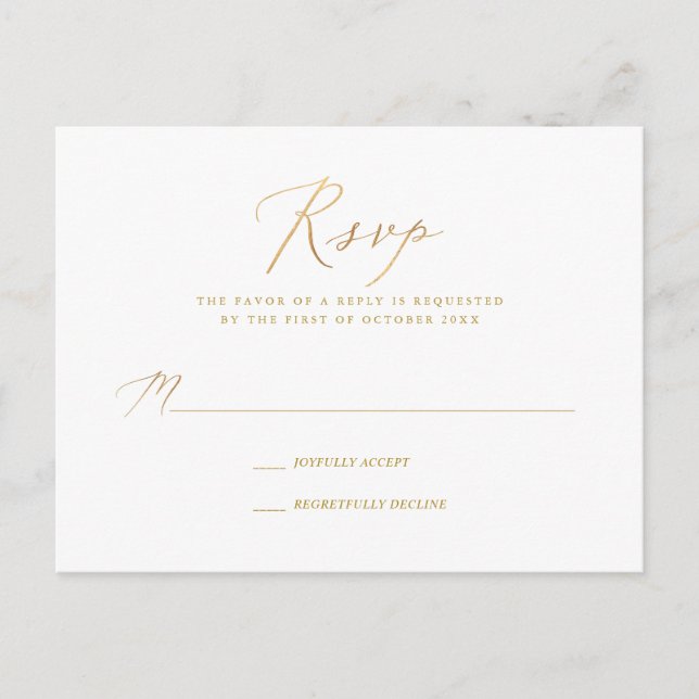 Postal De Invitación PixDezines Gold Tone Elegant Calligraphy RSVP (Anverso)