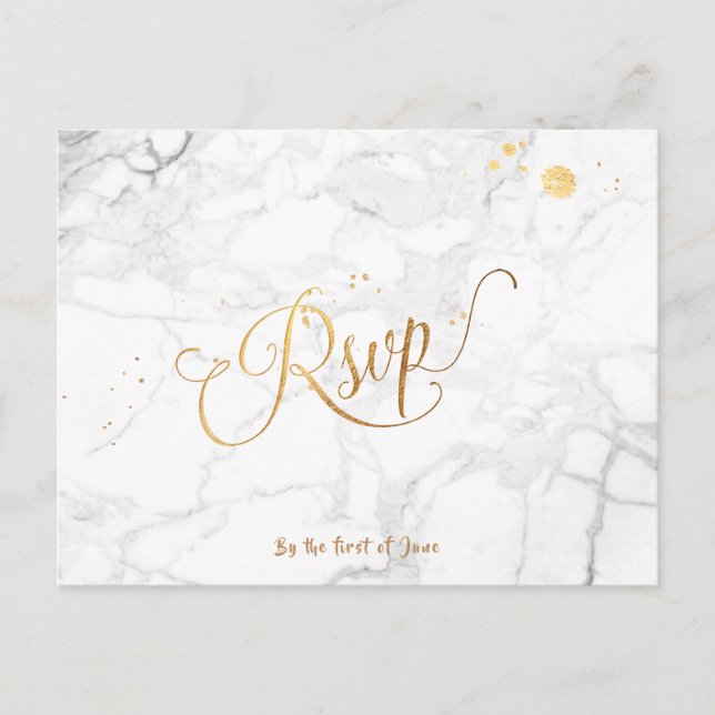 Postal De Invitación PixDezines RSVP/FAUX GOLD/MARBLE (Anverso)