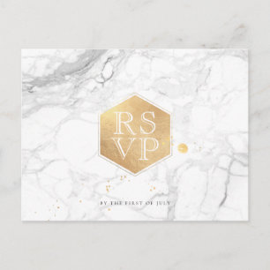 Postal De Invitación PixDezines RSVP/MARBLE+FAUX GOLD HONEYCOMB