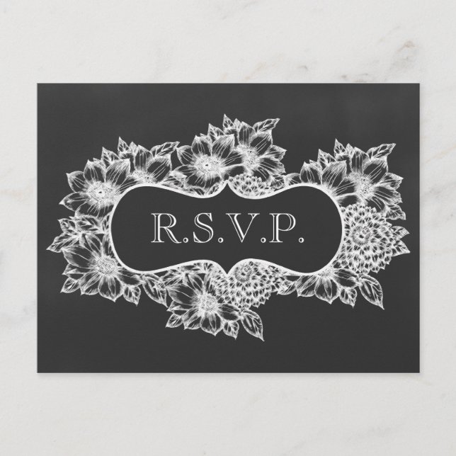 Postal De Invitación pizarra floral boda rsvp (Anverso)