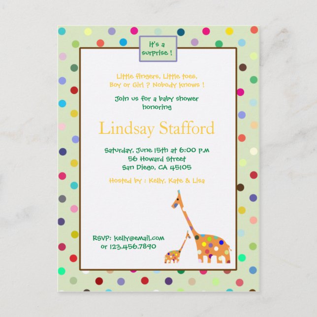 Postal De Invitación Pizarras de polks Dots - la ducha de bebé invita ( (Anverso)