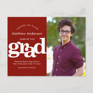 Postal De Invitación Planes rojos de cambio de graduación foto tipograf