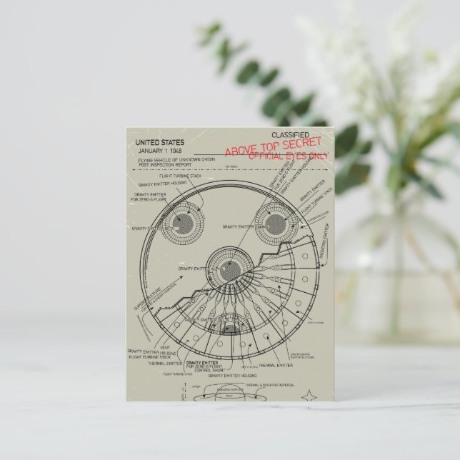 Postal De Invitación Plano del OVNI (Anverso de pie)