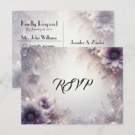 Postal De Invitación Plata y suave amatista Flor de invierno RSVP