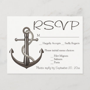 Postal De Invitación Playa Boda del Ancla Nautical Brown RSVP