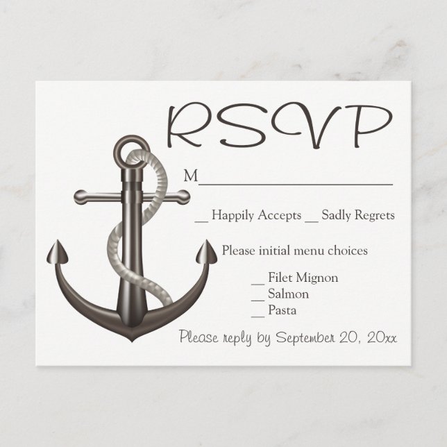 Postal De Invitación Playa Boda del Ancla Nautical Brown RSVP (Anverso)
