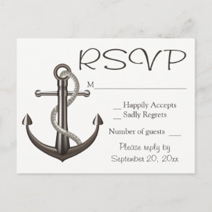 Postal De Invitación Playa Boda del Ancla Nautical Brown RSVP