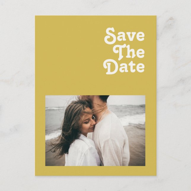 Postal De Invitación Playa Retro | Foto Gold Save The Date (Anverso)