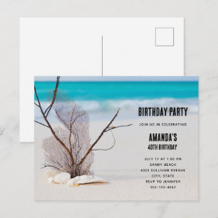 Postal De Invitación Playa Tropical con Casas de Mar Blanca Cumpleaños
