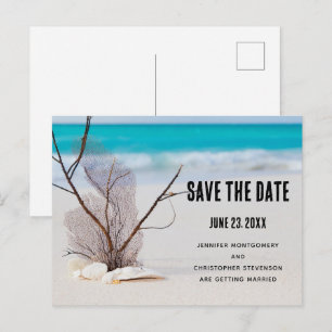 Postal De Invitación Playa tropical con casetas blancas salva la fecha