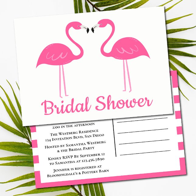 Postal De Invitación Playa Tropical Cute Flamingo Rosa Ducha De Novias (Subido por el creador)