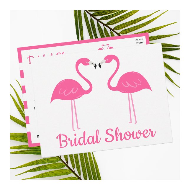 Postal De Invitación Playa Tropical Cute Flamingo Rosa Ducha De Novias (Subido por el creador)