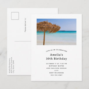 Postal De Invitación Playa Tropical Escénica con Cumpleaños de Paraguas