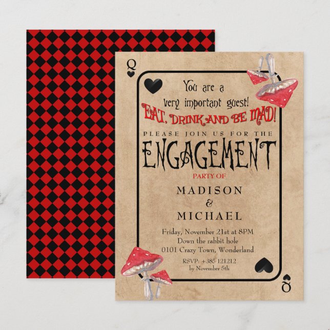 Postal De Invitación Playing Card Crazy Mushrooms Engagement Party (Anverso / Reverso)