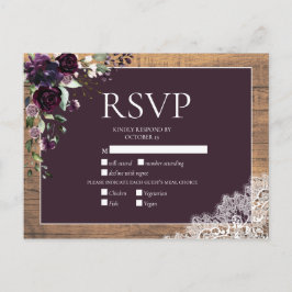 Postal De Invitación Plum Purple Floral Madera Lace Rustic Wedding RSVP