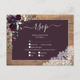Postal De Invitación Plum Purple Floral Script Lace Wood Wedding RSVP
