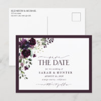 Plum Purple Floral Script Wedding Guardar La Fecha
