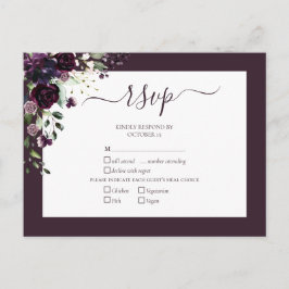 Postal De Invitación Plum Purple Floral Script Wedding RSVP