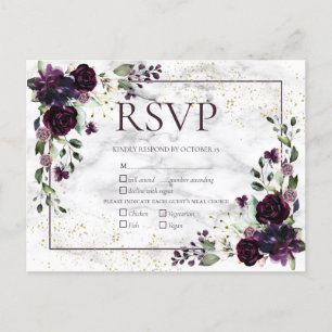 Postal De Invitación Plum Purple Gold Marble Fall Wedding RSVP