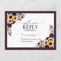 Plum Purple Sunflower Watercolor Wedding RSVP