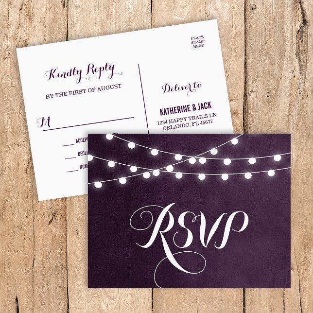 Postal De Invitación Plum String Lights Wedding RSVP Postcard (Subido por el creador)