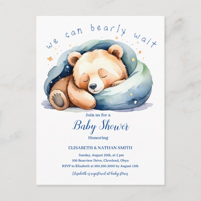 Postal De Invitación Podemos Esperar A Que Teddy Bear Baby Shower Inv (Anverso)