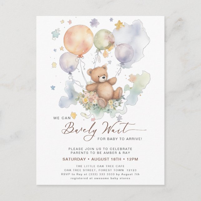 Postal De Invitación Podemos Esperar A Teddy Bear Baby Shower (Anverso)