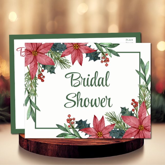 Postal De Invitación Poinsettia Navidades rojos Floral Bridal Shower (Subido por el creador)