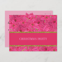 Postal De Invitación Poinsettias de color fucsia, navidades personaliza