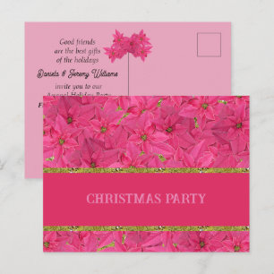 Postal De Invitación Poinsettias de color fucsia, navidades personaliza