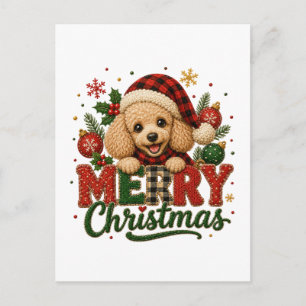 Postal De Invitación Poodle lindo Feliz Navidad