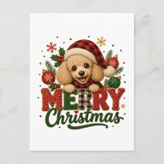 Postal De Invitación Poodle lindo Feliz Navidad
