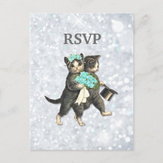 Postal De Invitación Posh Cats Boda Silver Sparkle RSVP