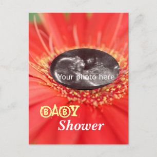 Postal De Invitación "Postal roja de Baby Shower del ultrasonido del