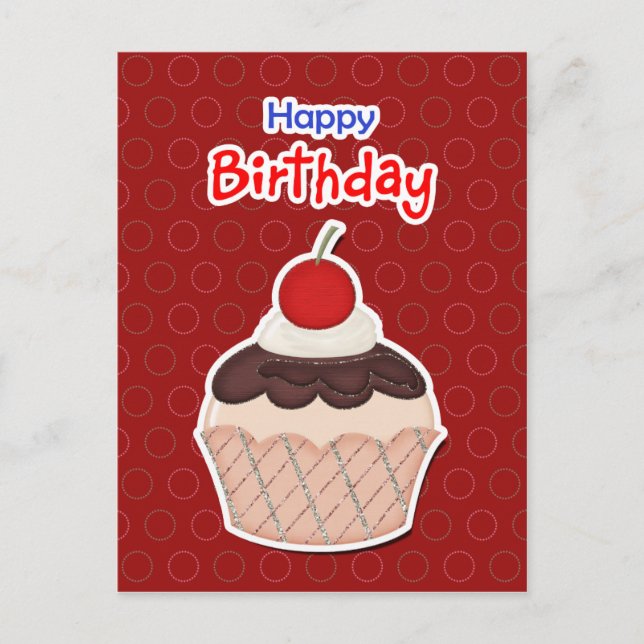 Postal De Invitación Postcard - Cupcake - Happy Birthday (Anverso)