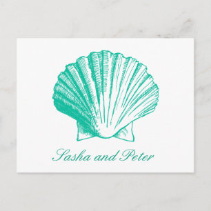 Postal De Invitación Postcard de Aqua Shell Beach Wedding RSVP