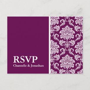 Postal De Invitación Postcard de Plum Damask RSVP