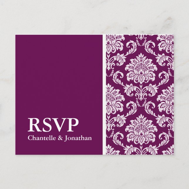 Postal De Invitación Postcard de Plum Damask RSVP (Anverso)