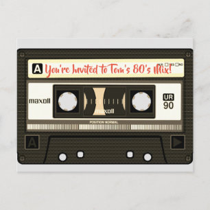 Postal De Invitación Postcard Personalizada Mix Tape de los 80