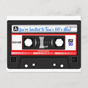 Postal De Invitación Postcard Personalizada Mix Tape de los 80