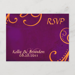 Postal De Invitación Postcard RSVP de Plum con Naranja Swirls
