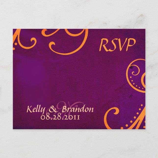 Postal De Invitación Postcard RSVP de Plum con Naranja Swirls (Anverso)