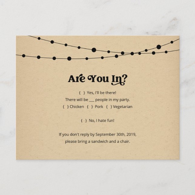 Postal De Invitación Postcard RSVP divertida y divertida - Kraft rústic (Anverso)