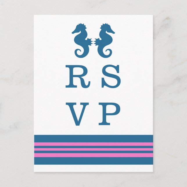 Postal De Invitación Postcard RSVP Nautical Blue Pink (Anverso)