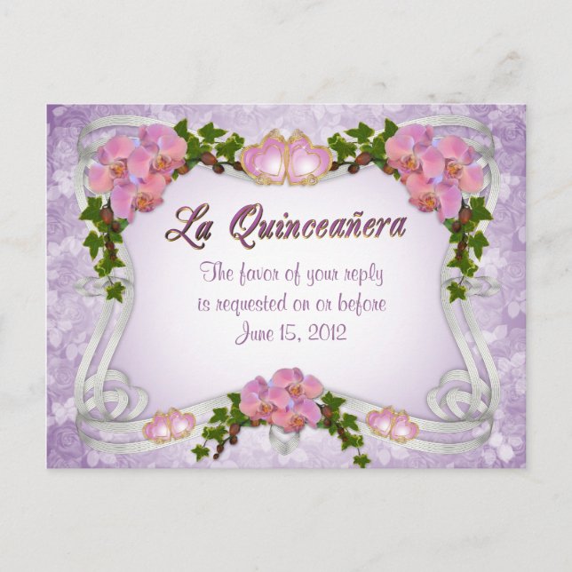 Postal De Invitación Postcard RSVP Qiuneanera (Anverso)