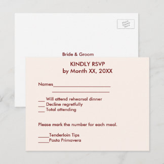Postal De Invitación Postcarta Boda RSVP de novia y Groom personalizada