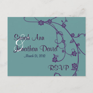 Postal De Invitación Postcarta Boda RSVP púrpura y Verde azulada