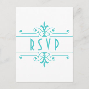 Postal De Invitación Postcarta de Aqua v2 Fancy Ornamental RSVP